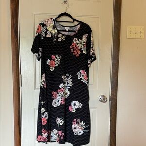 NWT, LuLaRoe swing dress w/pockets, black w/white and pink flowers, 3X